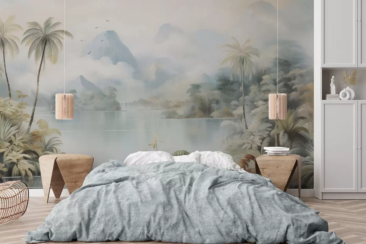 Papier peint photo Rivière dans la jungle près des montagnes w04536