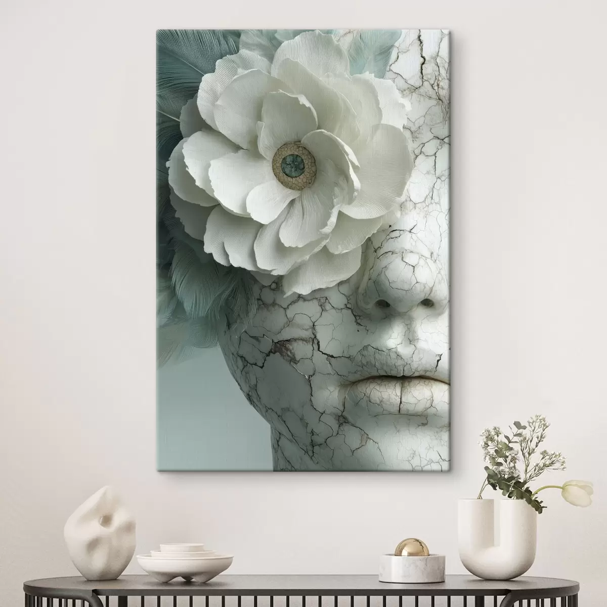  Schilderijen marmeren gezicht van een meisje met een bloem s45709