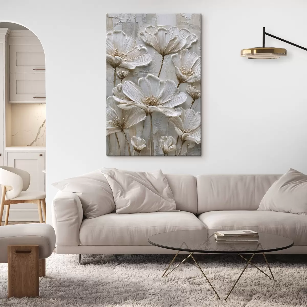  Peintures fleurs en crème avec imitation de style impasto s45713