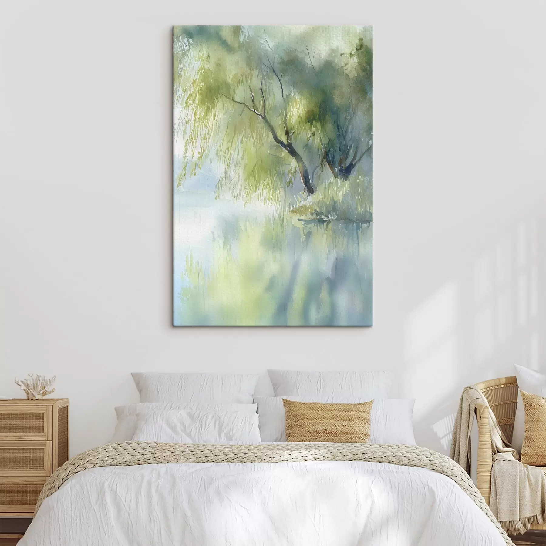  Schilderijen wilgenboom aan de oever van het meer in aquarelstijl s45715