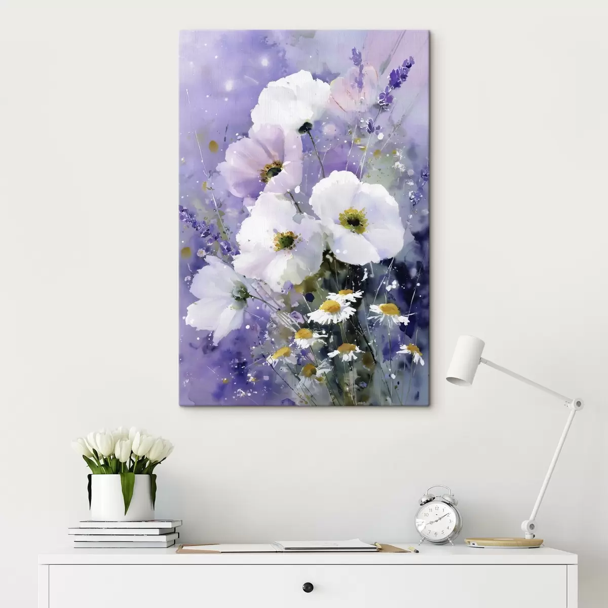  Peintures bouquet aquarelle dans les tons lilas et blanc s45719