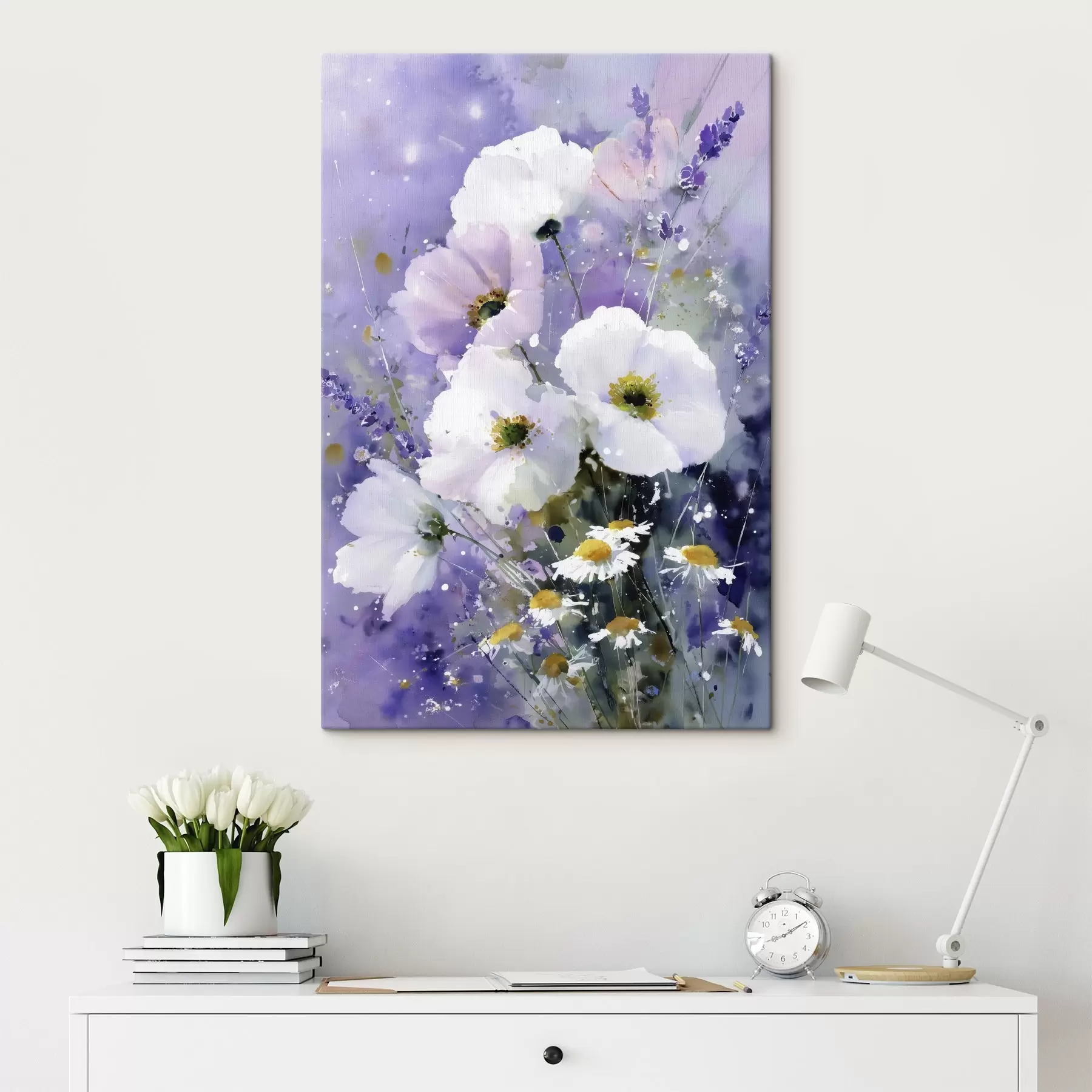  Peintures bouquet aquarelle dans les tons lilas et blanc s45719