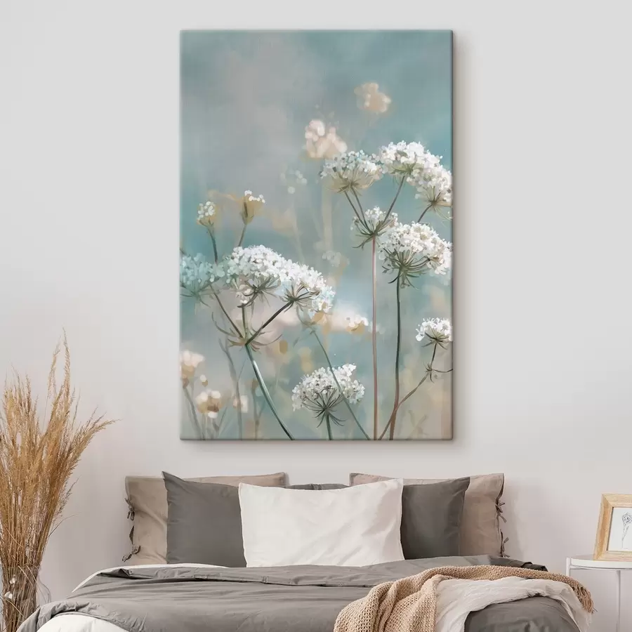  Schilderijen Queen Anne's Lace-bloemen in aquarelstijl op een blauwe achtergrond s45721