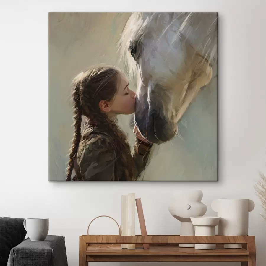  Peintures fille embrassant un cheval s45731