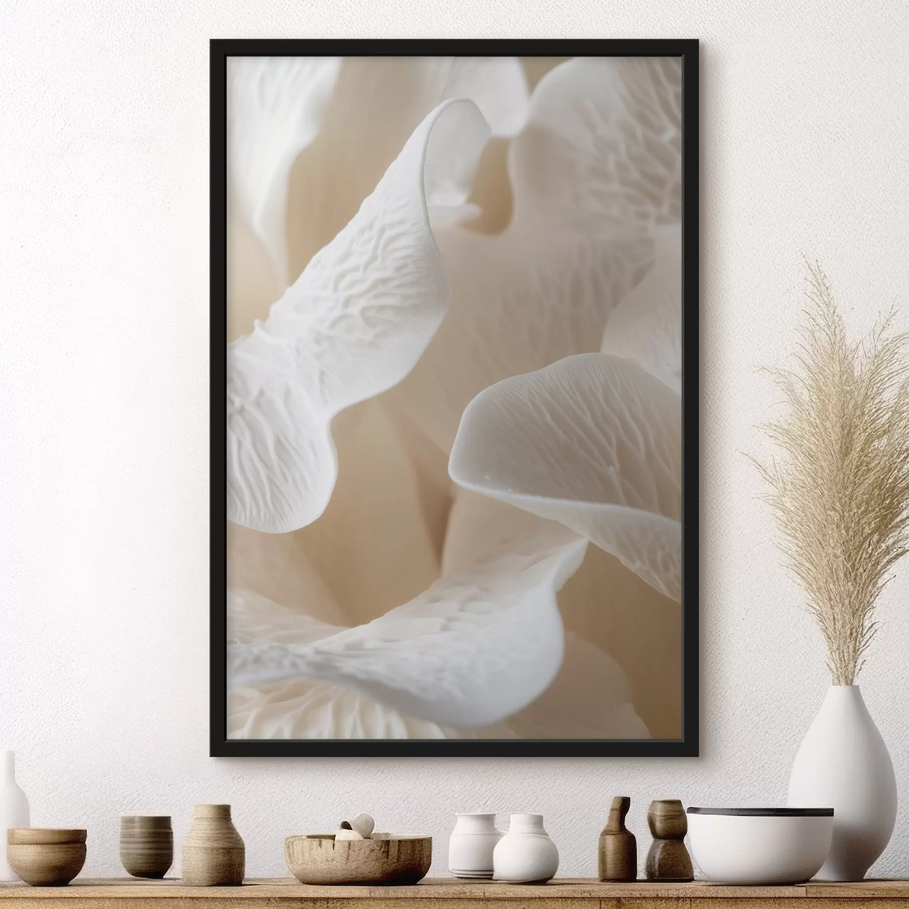 Papier peint photo pétales avec des nervures dans les tons beiges f45703