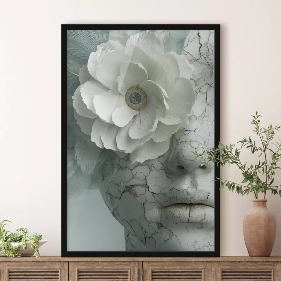 Papier peint photo visage en marbre d'une fille avec une fleur f45709