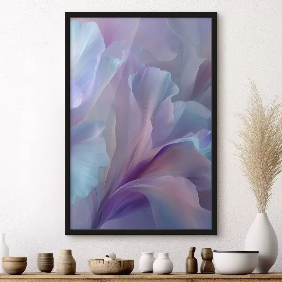 Fotobehang een delicate fantasiebloem met bloemblaadjes in tinten paars, blauw en roze f45711