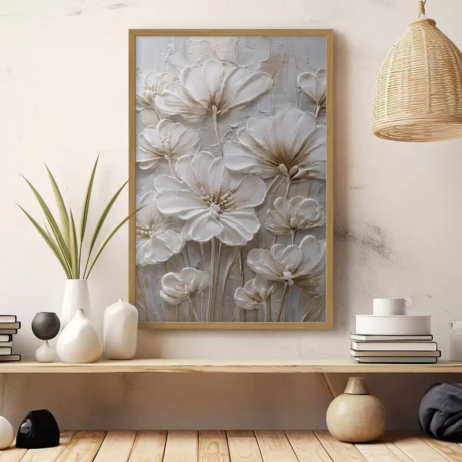 Papier peint photo fleurs en crème avec imitation de style impasto f45712