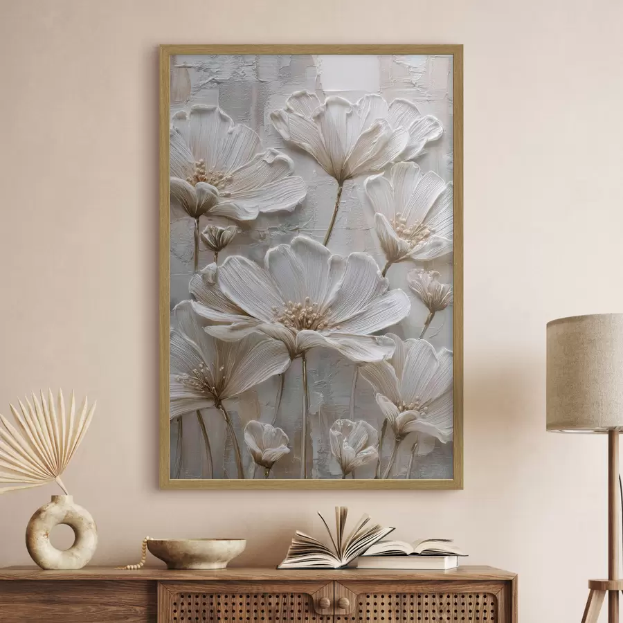 Papier peint photo fleurs en crème avec imitation de style impasto f45713