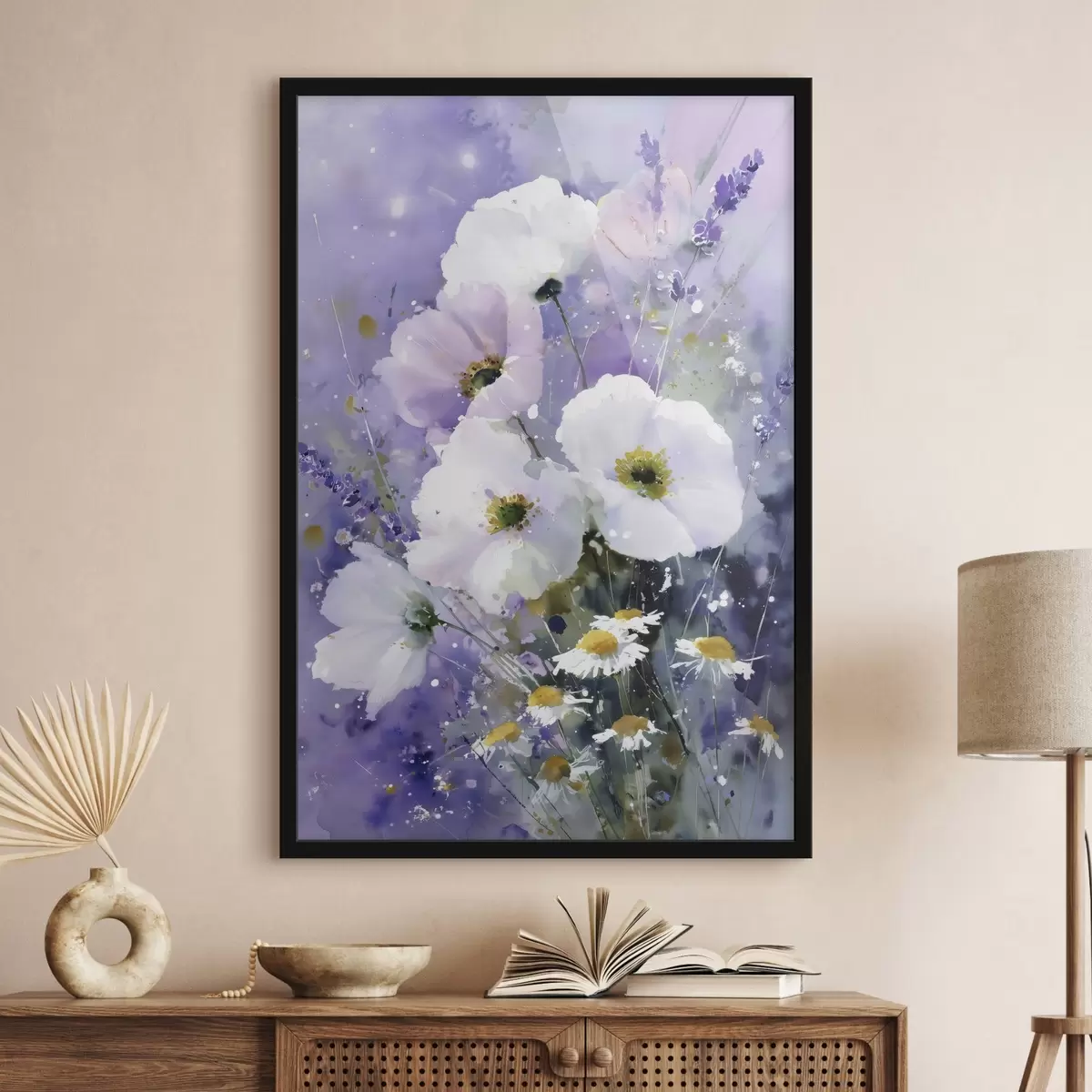 Affiche bouquet aquarelle dans les tons lilas et blanc f45719