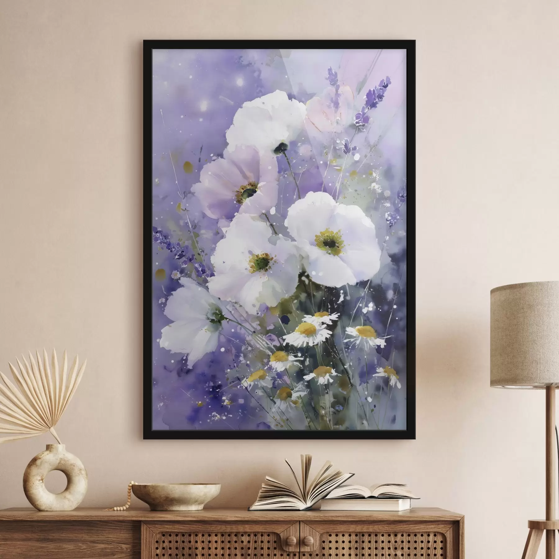 Papier peint photo bouquet aquarelle dans les tons lilas et blanc f45719