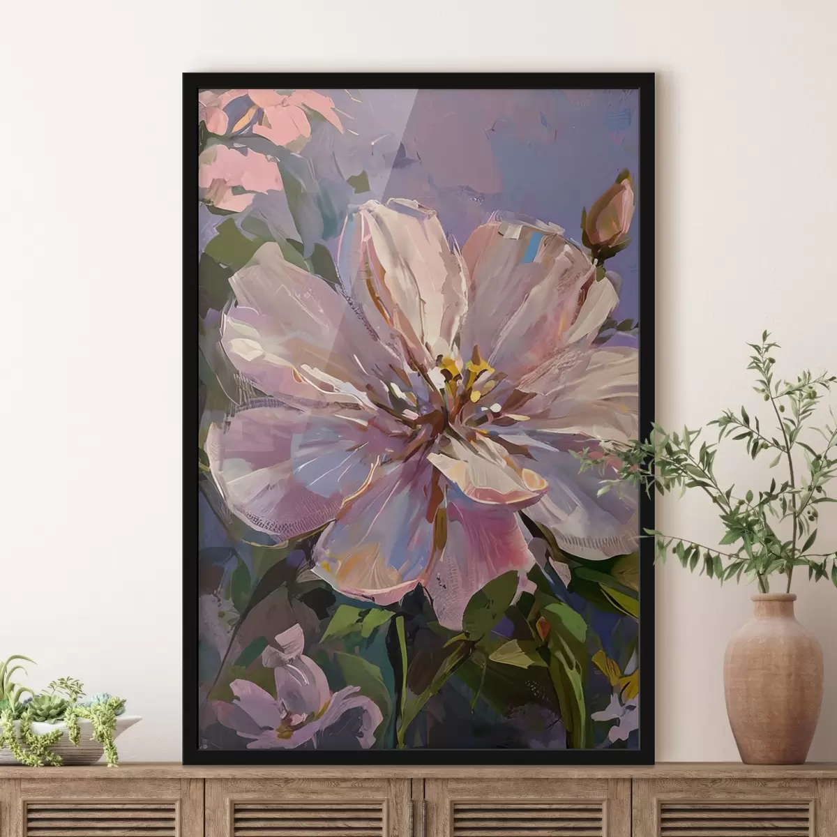 Affiche fleurs roses dans le style de la peinture à l'huile f45723