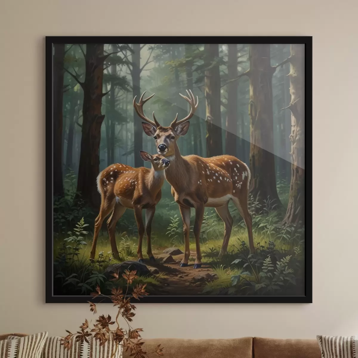 Affiche cerf avec faon dans la forêt f45732