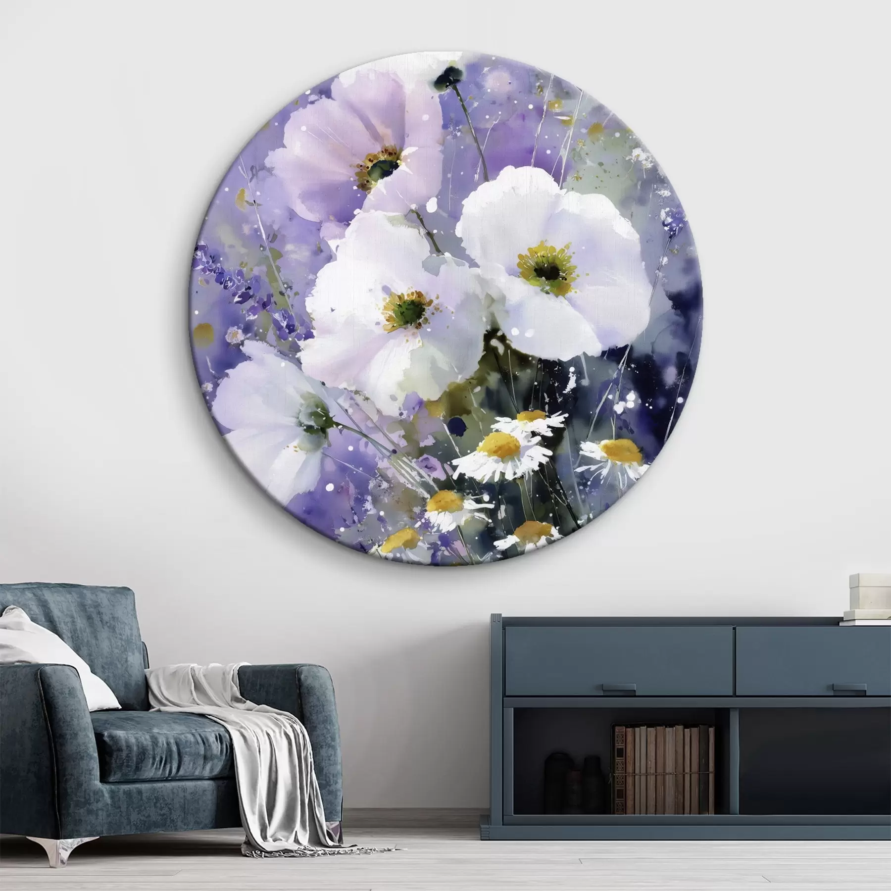  Schilderijen aquarelboeket in lila en witte tinten r45719