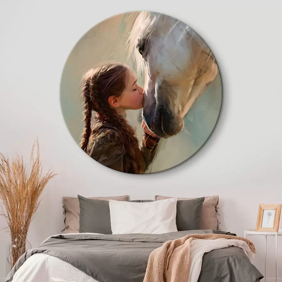  Schilderijen meisje dat een paard kust r45731