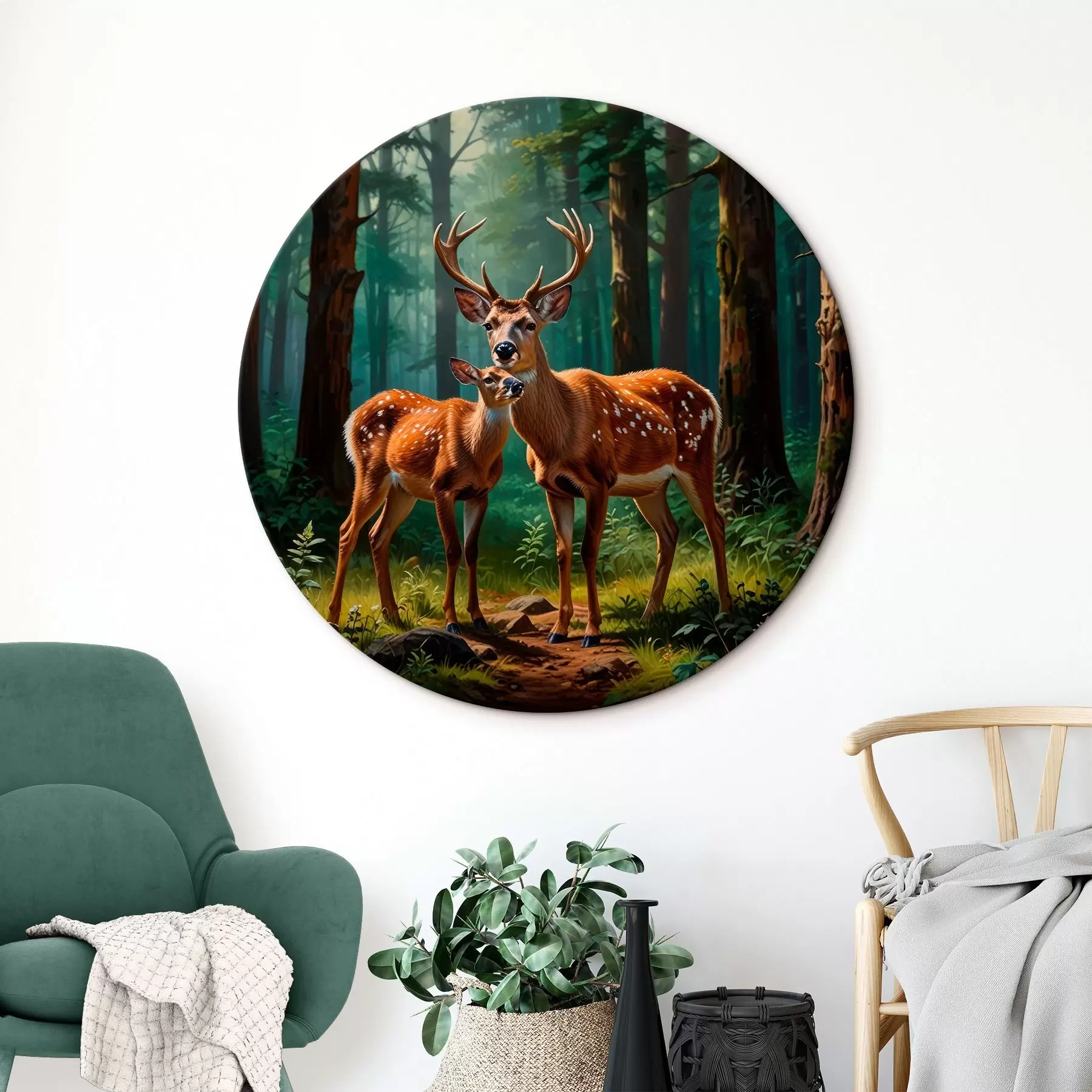  Schilderijen hert met kalf in het bos r45732