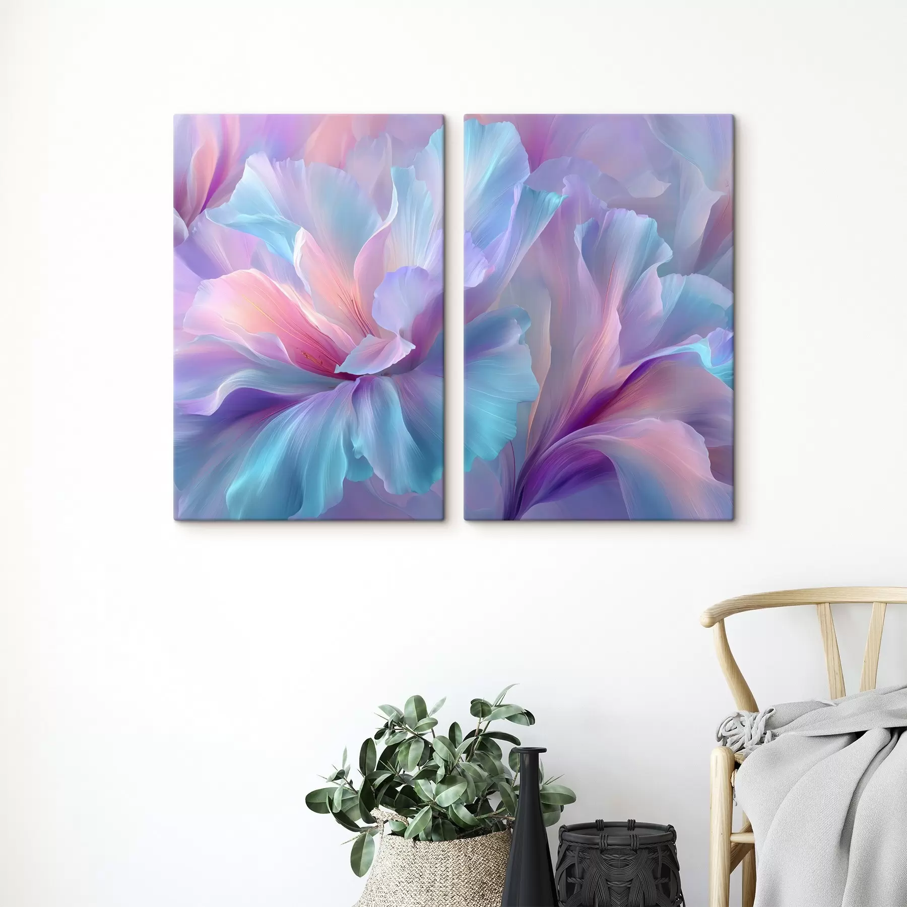  Peintures une délicate fantaisie florale aux pétales dans les tons violet, bleu et rose. m00700