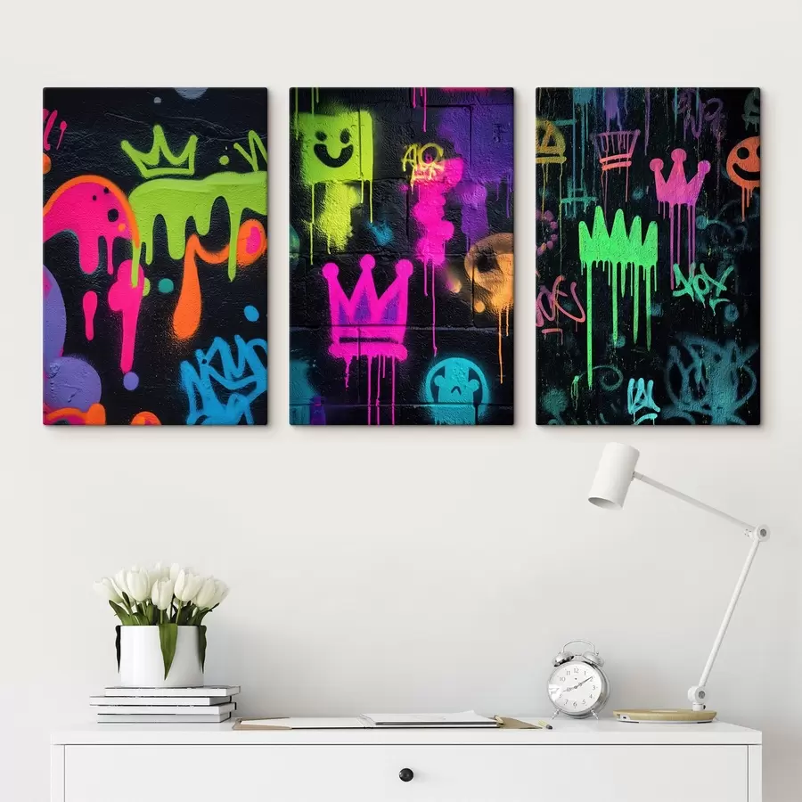  Schilderijen heldere straatkunst op een donkere achtergrond m00703