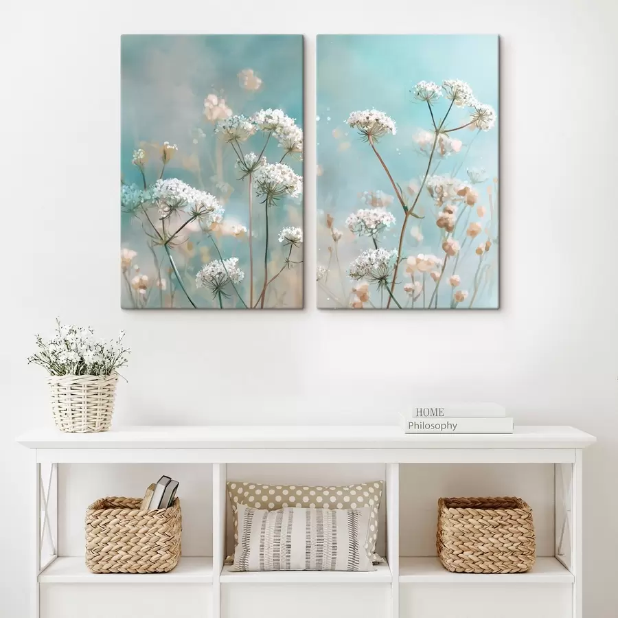  Peintures Fleurs de Queen Anne's Lace peintes à l'aquarelle sur fond bleu m00705