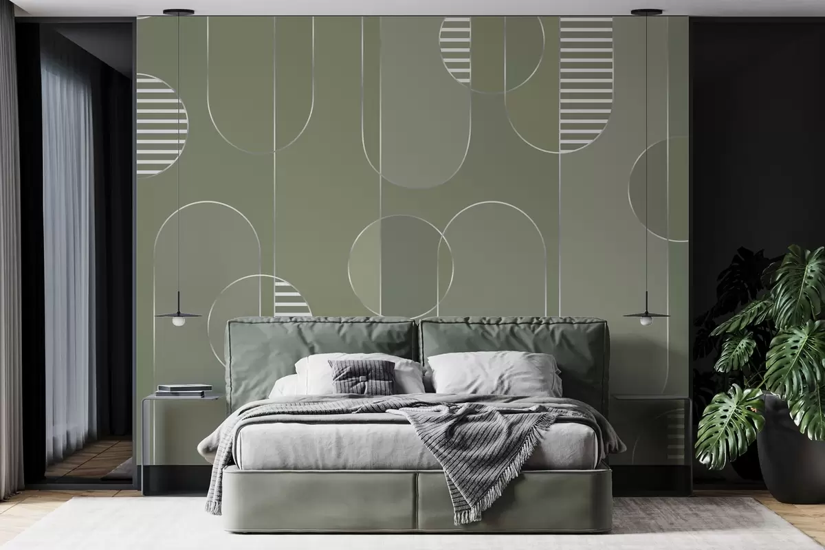 Fotobehang Geometrisch abstract met gedempte groene tinten w04523