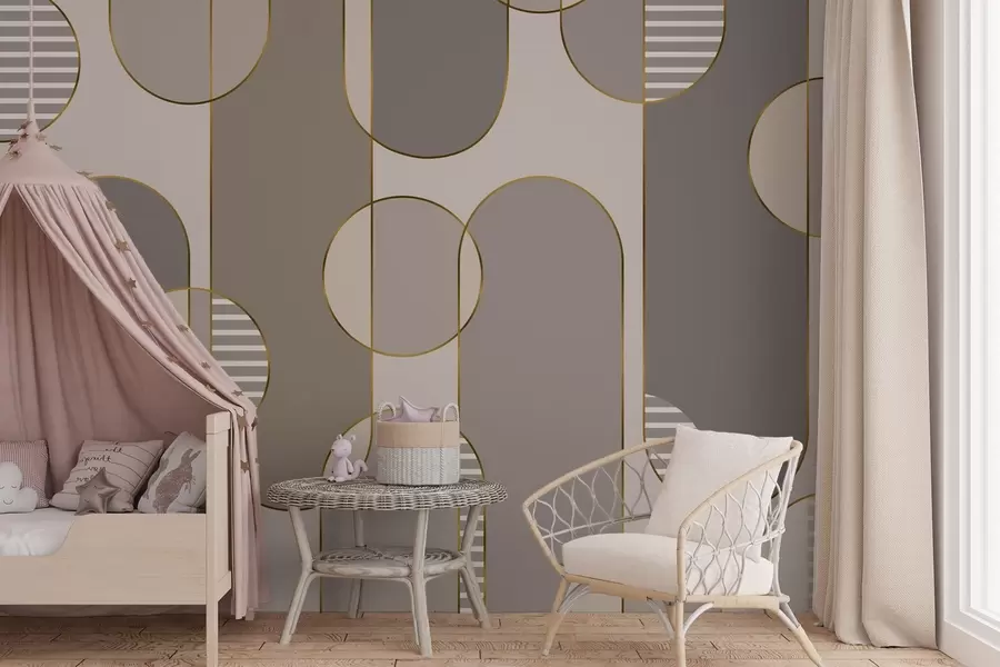 Fotobehang Geometrisch abstract met bruin en lijnen w04523v2