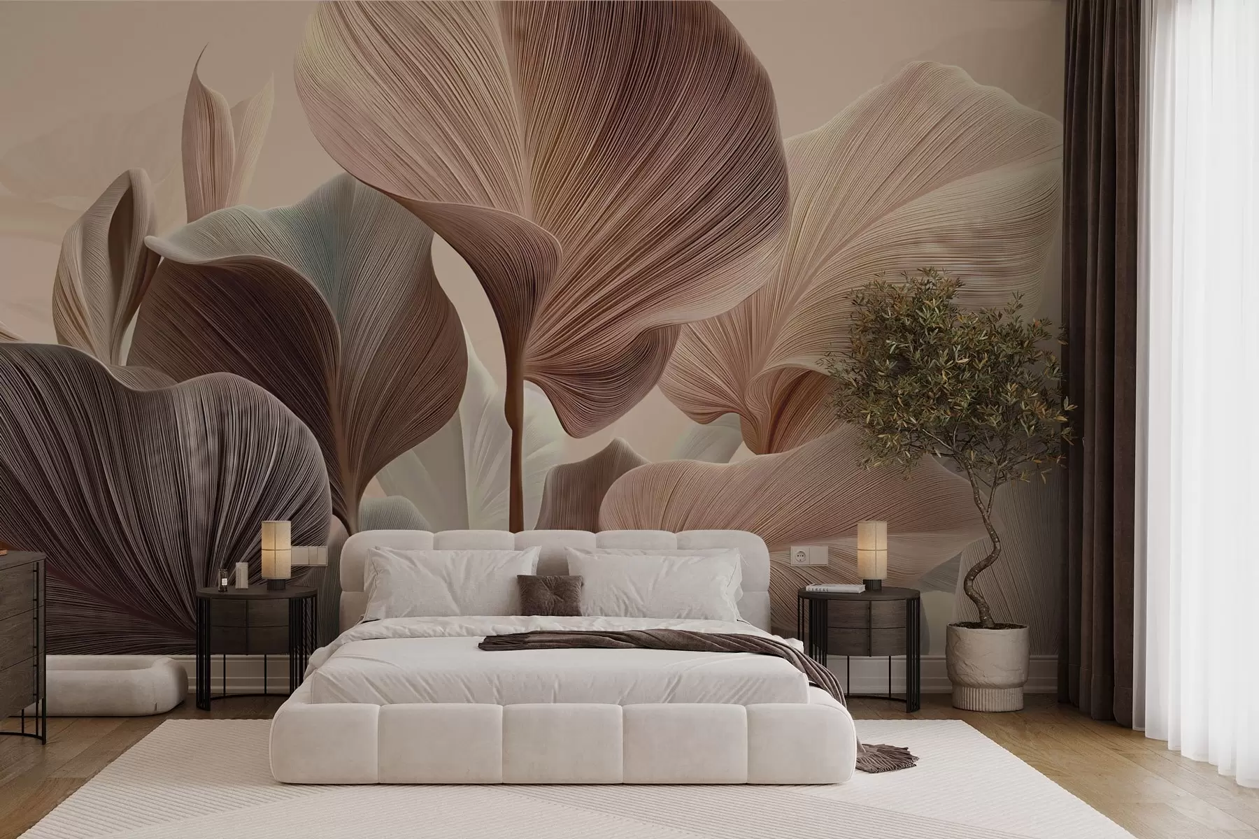 Fotobehang Elegante bladeren in warme beigetinten w04549v1