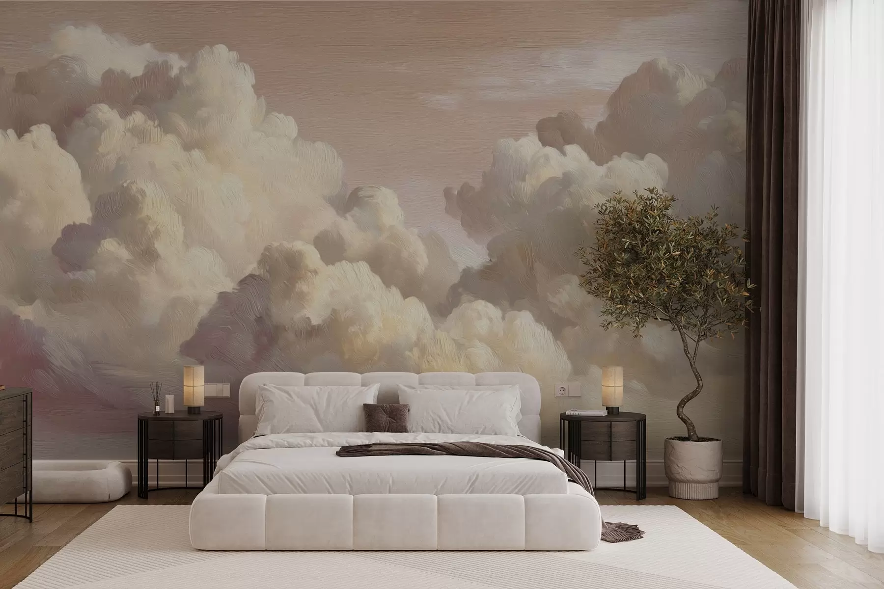 Fotobehang Wolken in warm pastelroze licht w04550v1