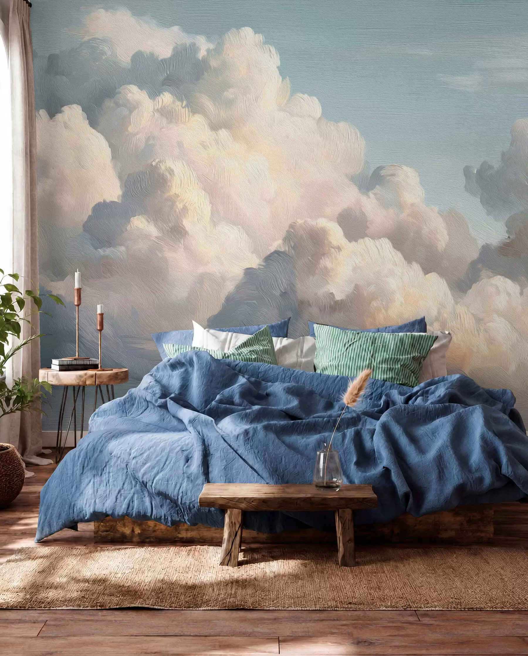 Fotobehang Wolken in een zachtblauwe lucht met lichte textuur w04550v2