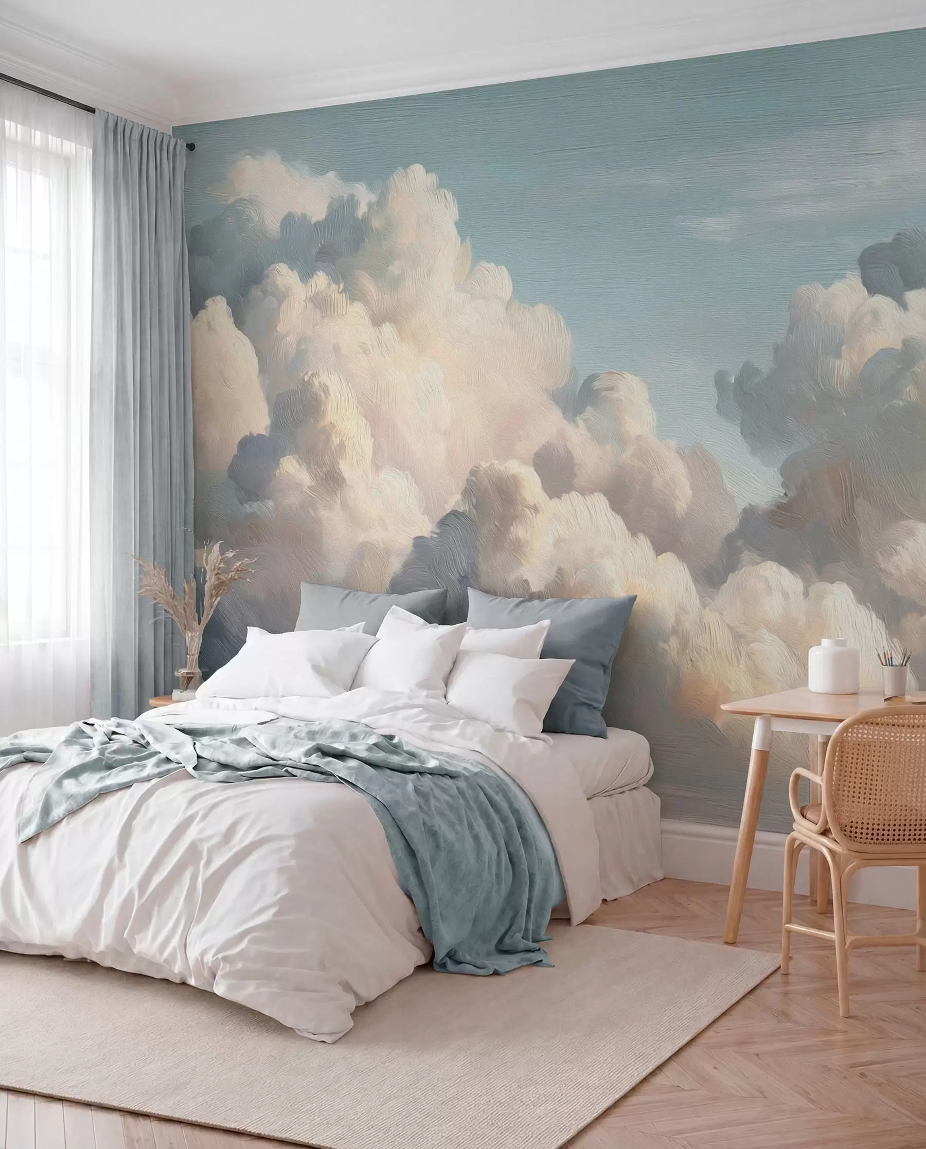 Papier peint photo Nuages dans un ciel bleu clair avec une texture légère w04550v2