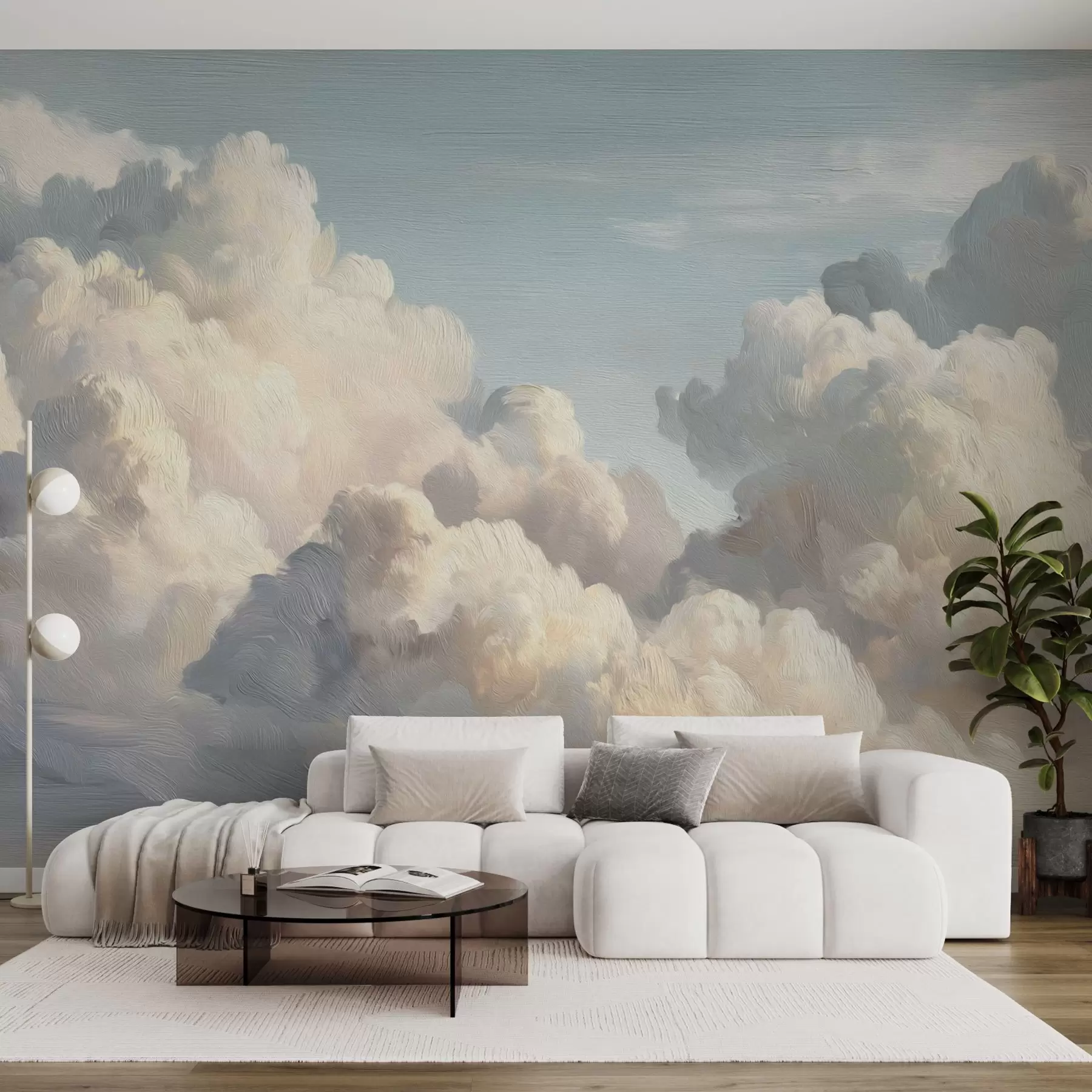 Fotobehang Wolken in een zachtblauwe lucht met lichte textuur w04550v2