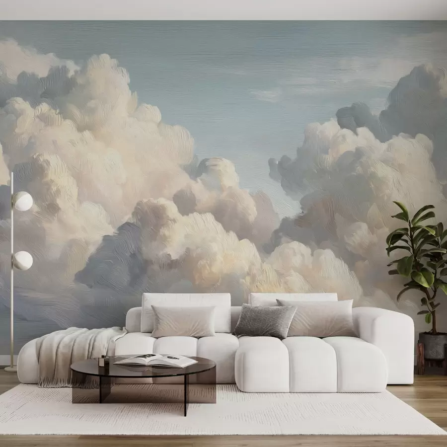 Fotobehang Wolken in een zachtblauwe lucht met lichte textuur w04550v2