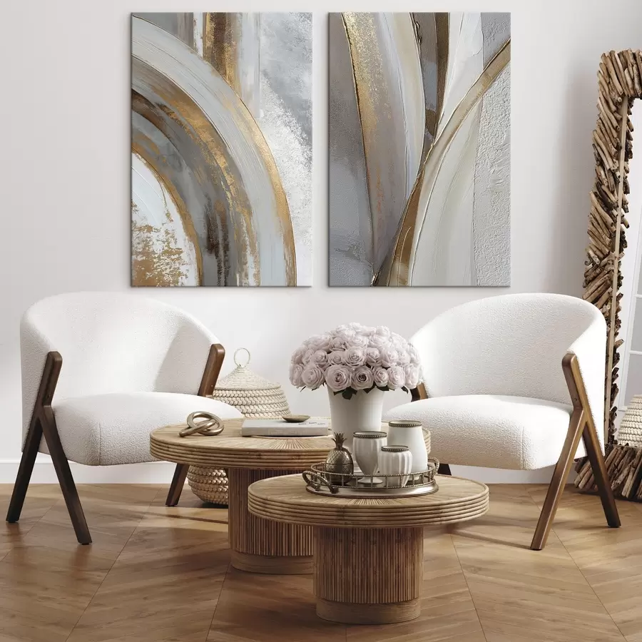  Peintures Arcs abstraits gris et jaunes dans un style moderne m00749