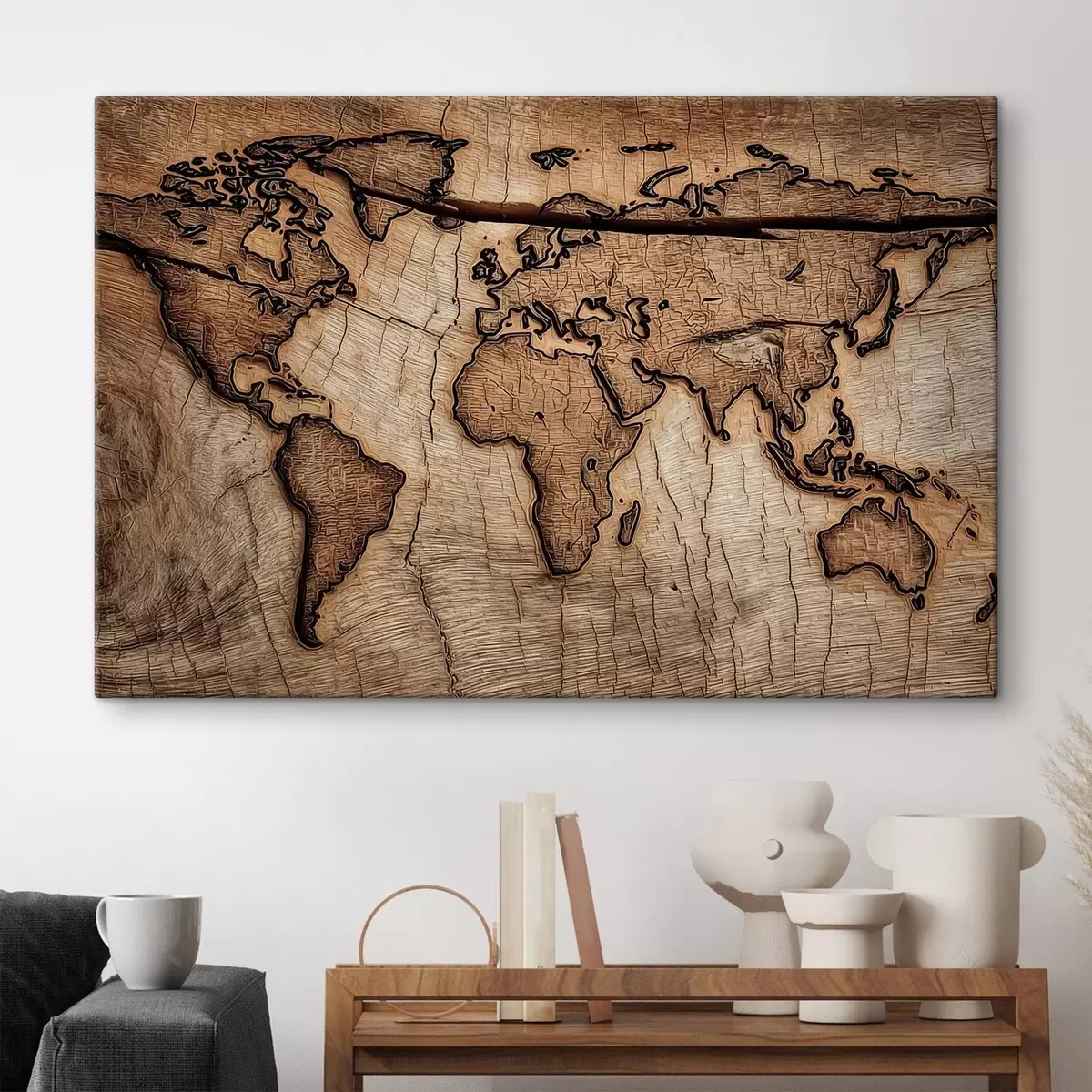  Peintures Carte du monde gravée sur bois s45805