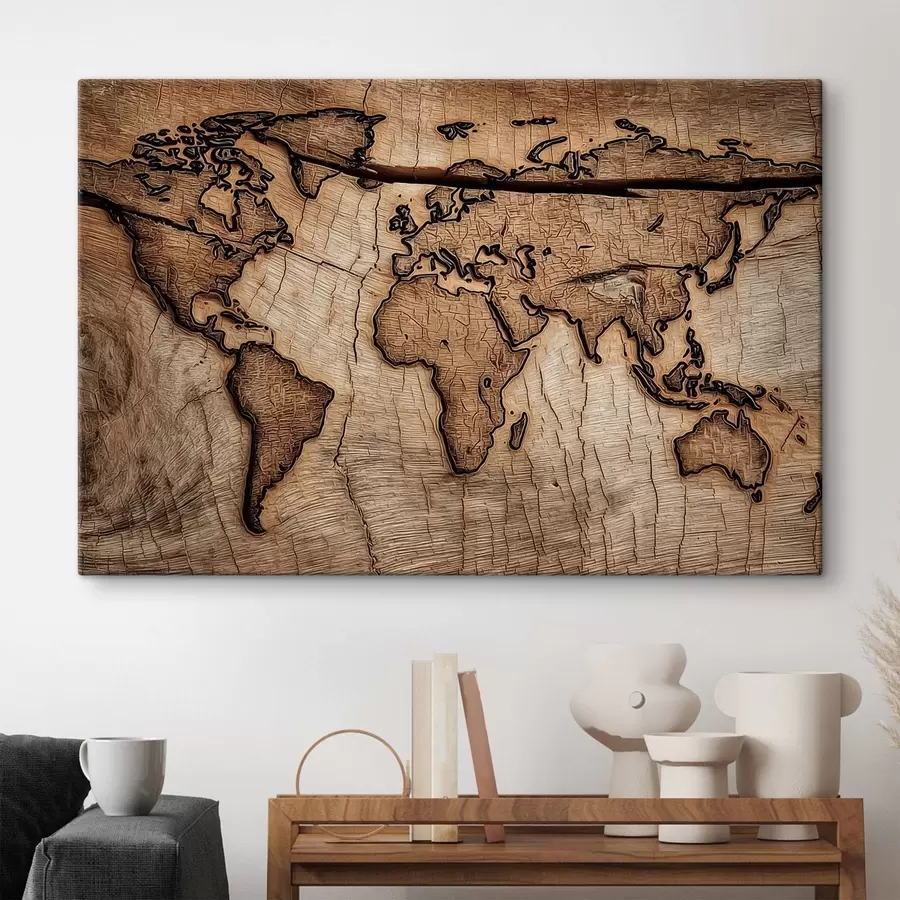 Peintures Carte du monde gravée sur bois s45805