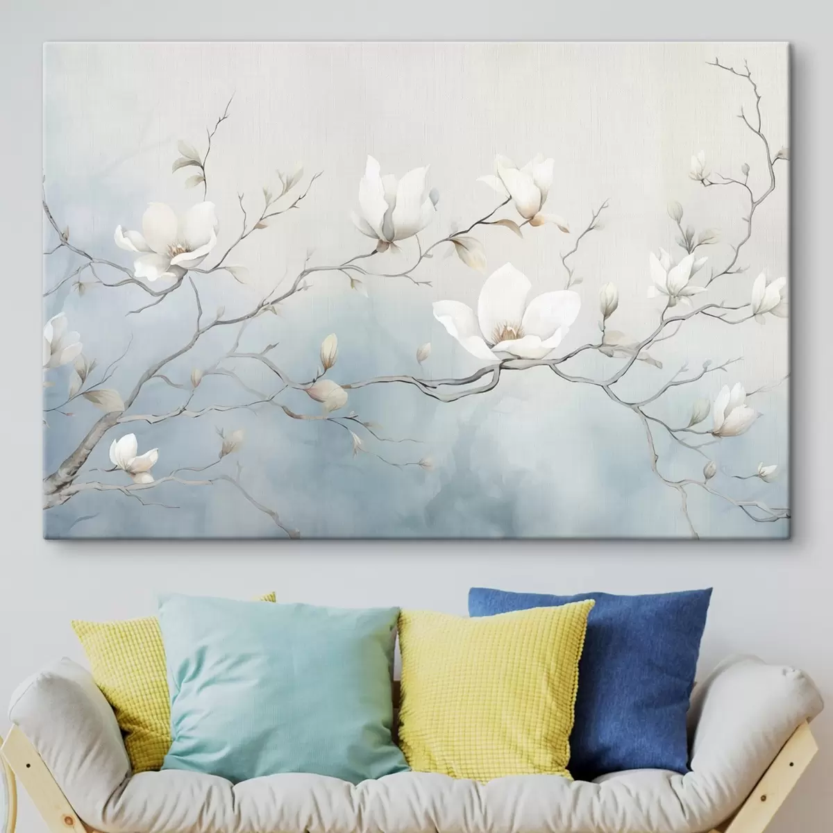  Peintures Branches de magnolia avec des fleurs blanches sur un fond délicat s45806