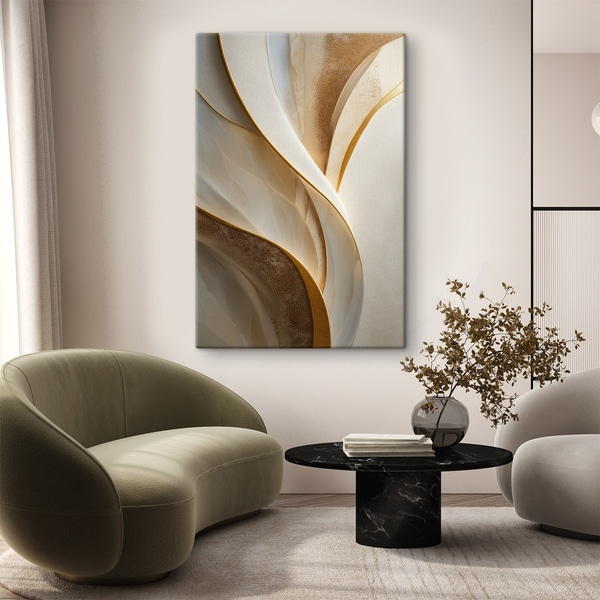 Peintures Courbes abstraites rehaussées de touches jaune-orange et beige, Tableaux abstraction, s45807 : Uwalls.be
