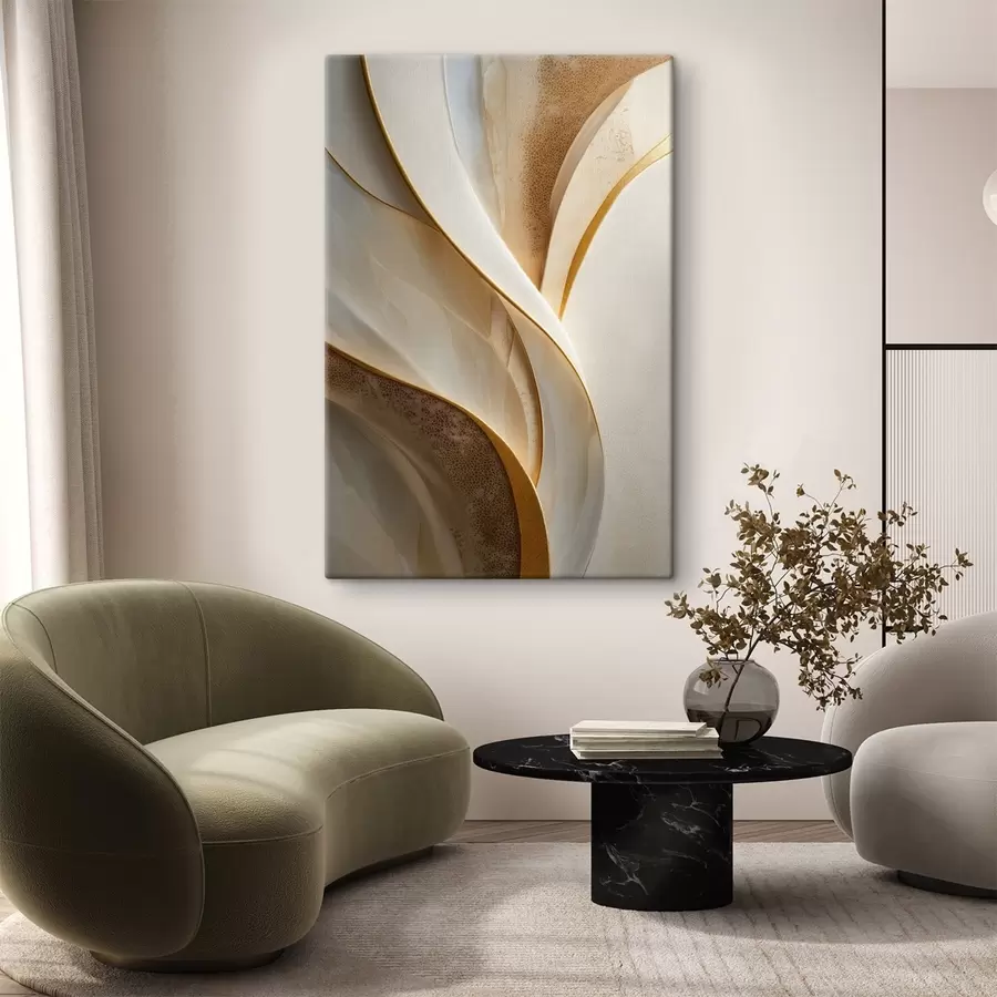  Schilderijen Abstracte rondingen met geeloranje en beige accenten s45807