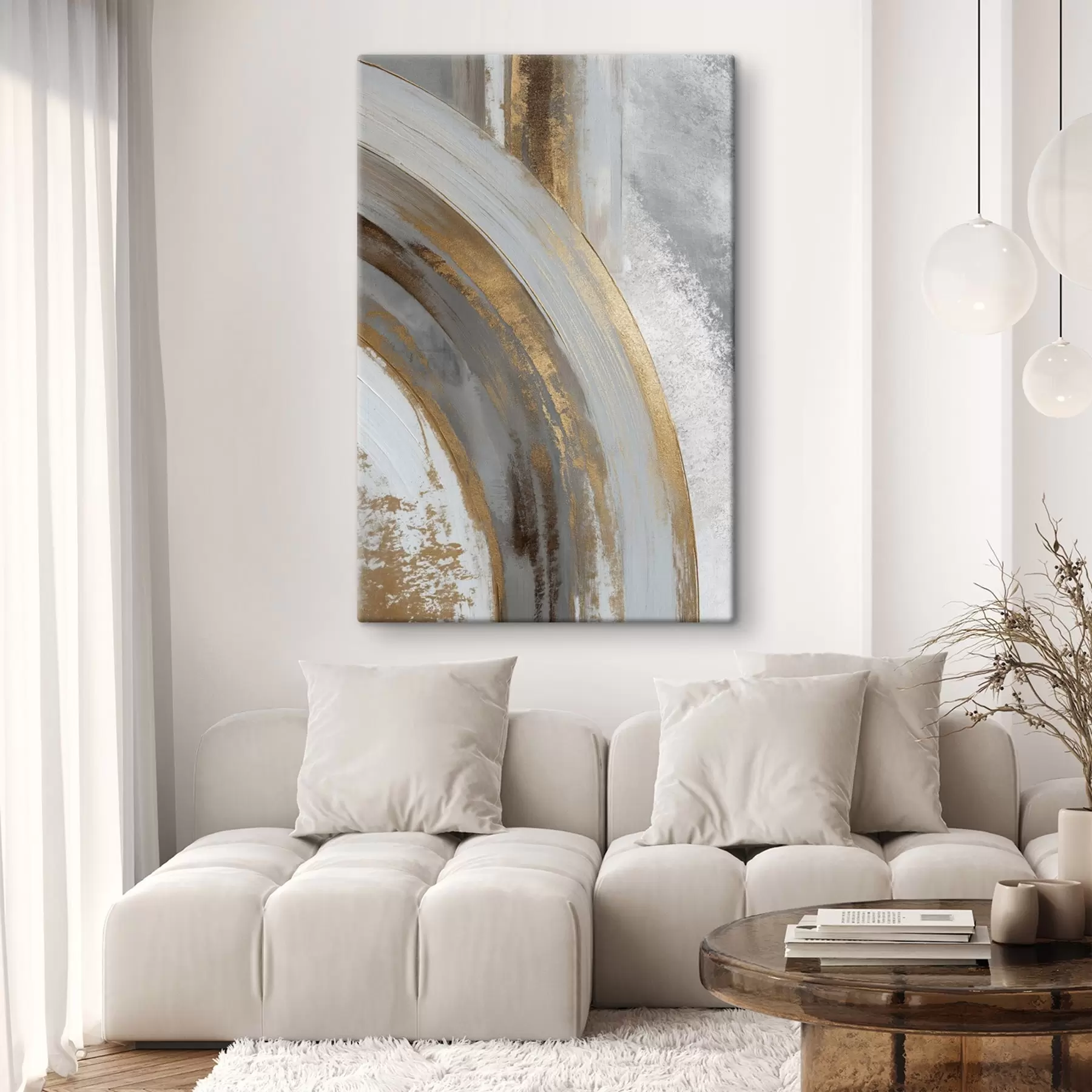  Schilderijen Abstracte grijze en gele halve cirkels s45809