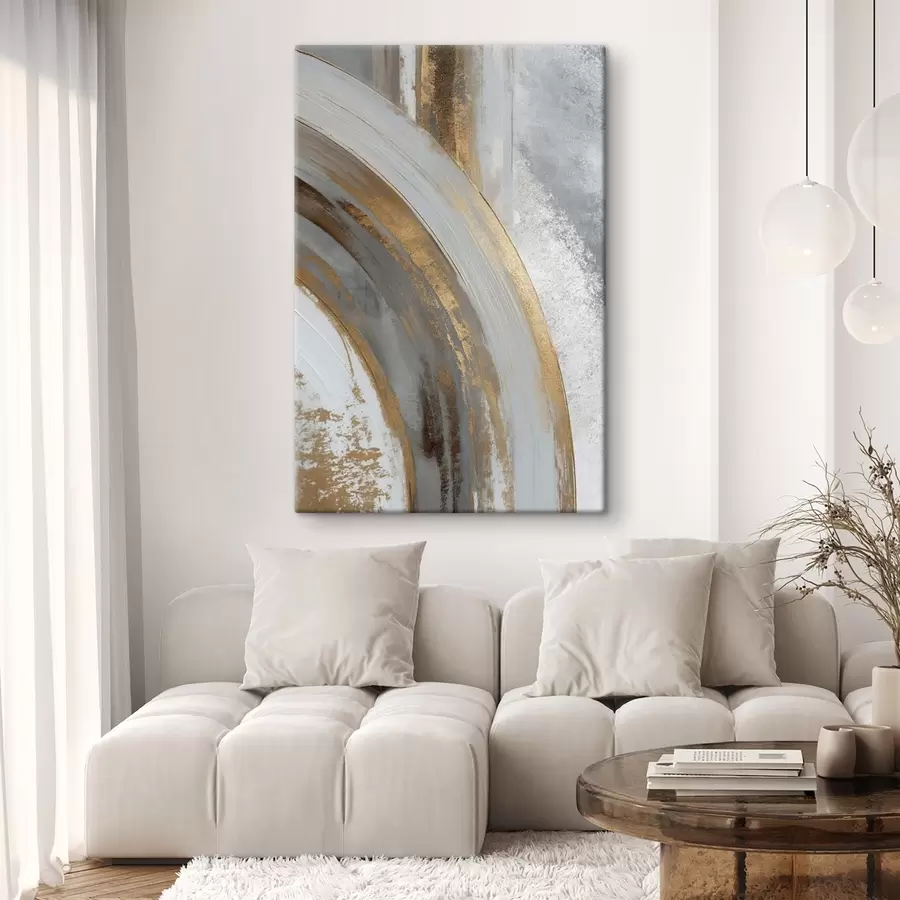  Schilderijen Abstracte grijze en gele halve cirkels s45809