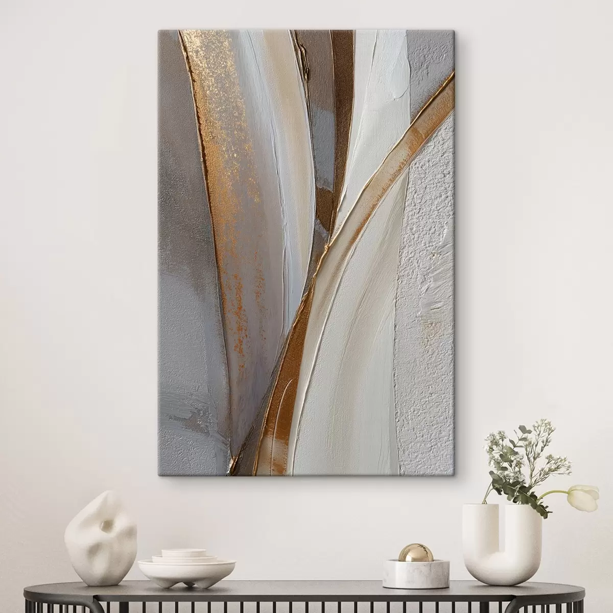  Schilderijen Getextureerde abstracte lijnen met gele en oranje glitters s45810