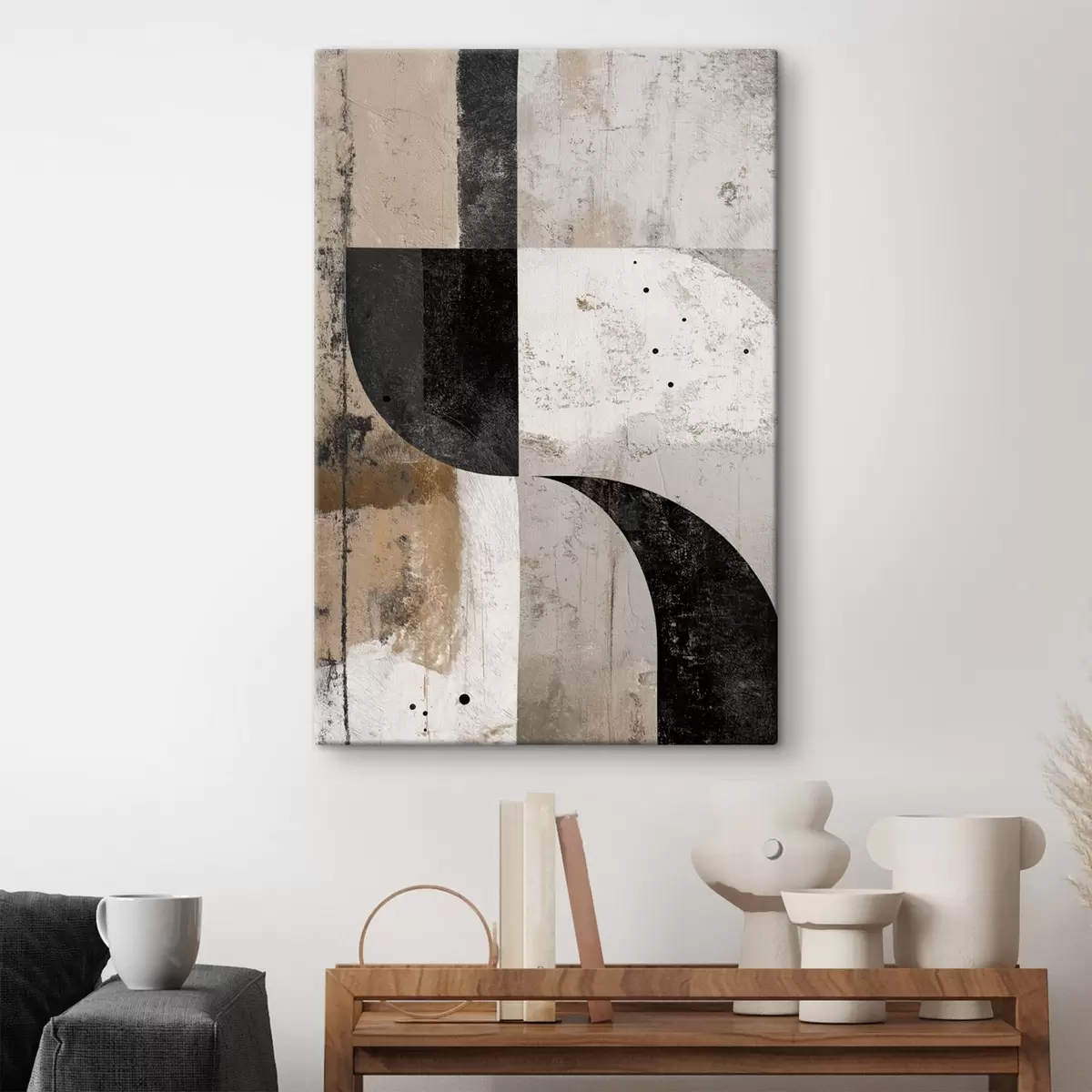  Peintures Formes géométriques dans les tons beige et noir s45811