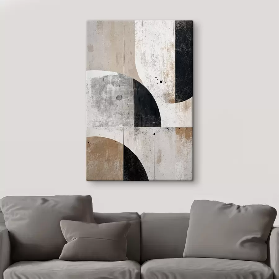  Schilderijen Geometrische vormen in grijze en beige tinten s45812