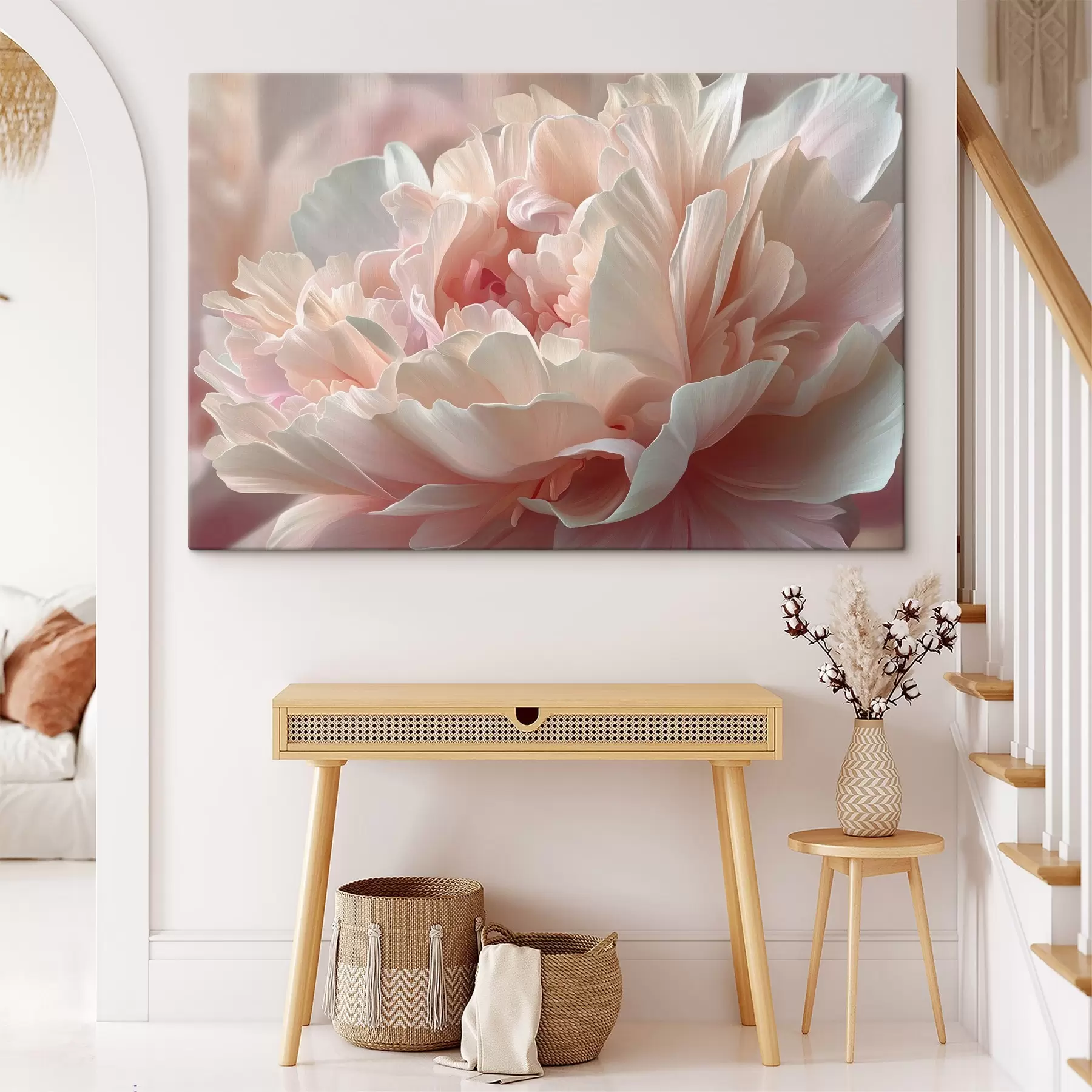  Schilderijen Bloeiende pioenroos in roze en beige tinten s45825