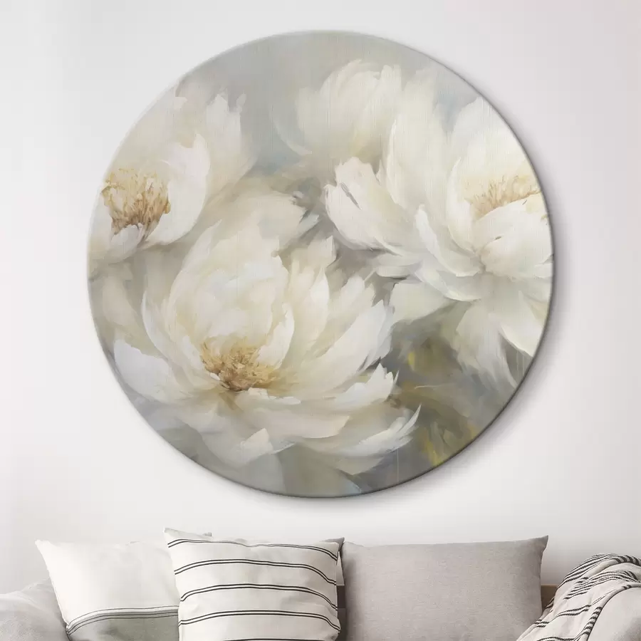  Peintures Trois pivoines blanches luxuriantes sur un fond délicat r45808