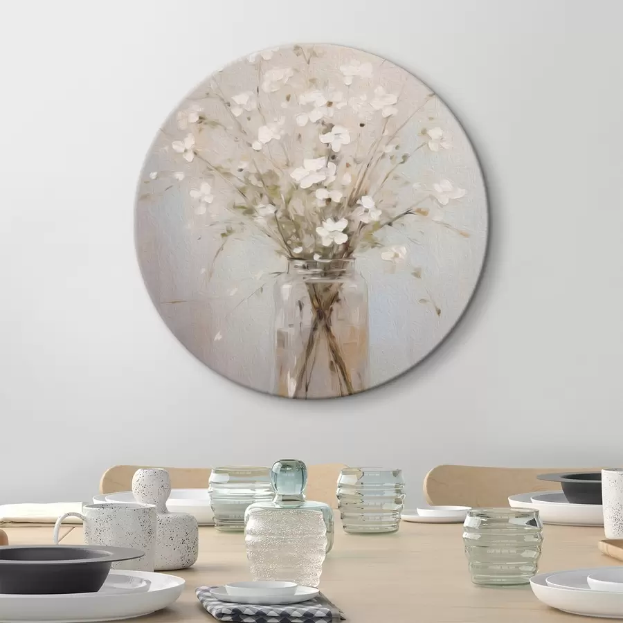  Peintures Un bouquet de fleurs blanches dans un vase en verre transparent r45814