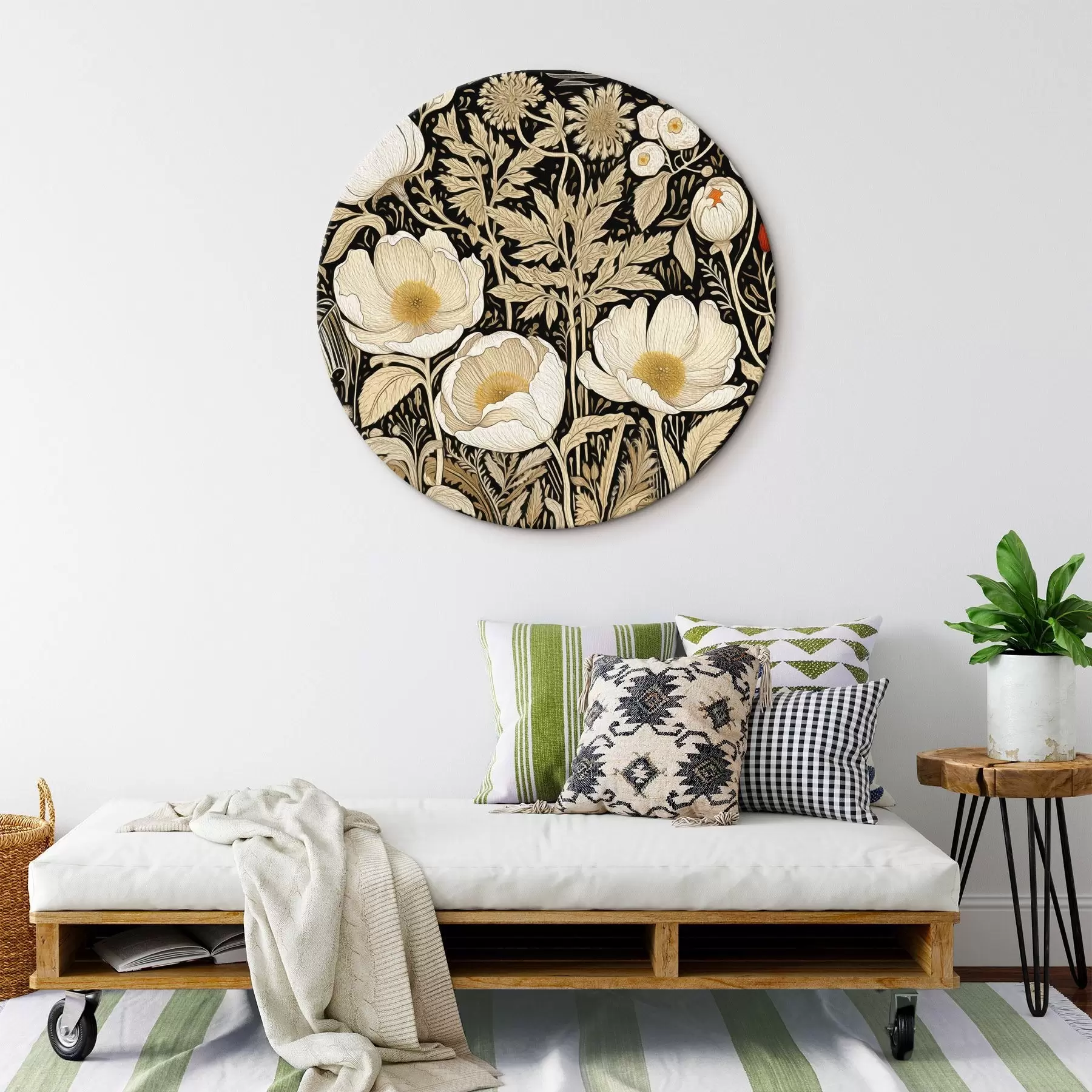  Schilderijen Crèmekleurige bloemen en grassen op een zwarte achtergrond r45816