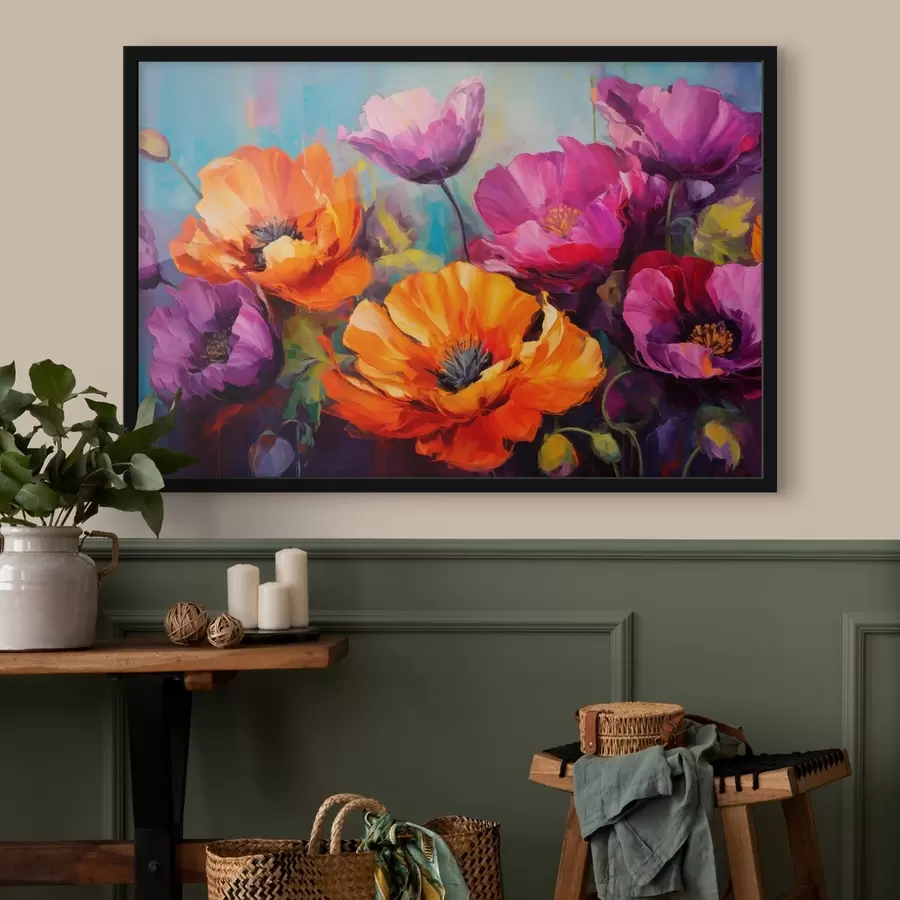 Papier peint photo Coquelicots lumineux dans des tons violets et orange f45804