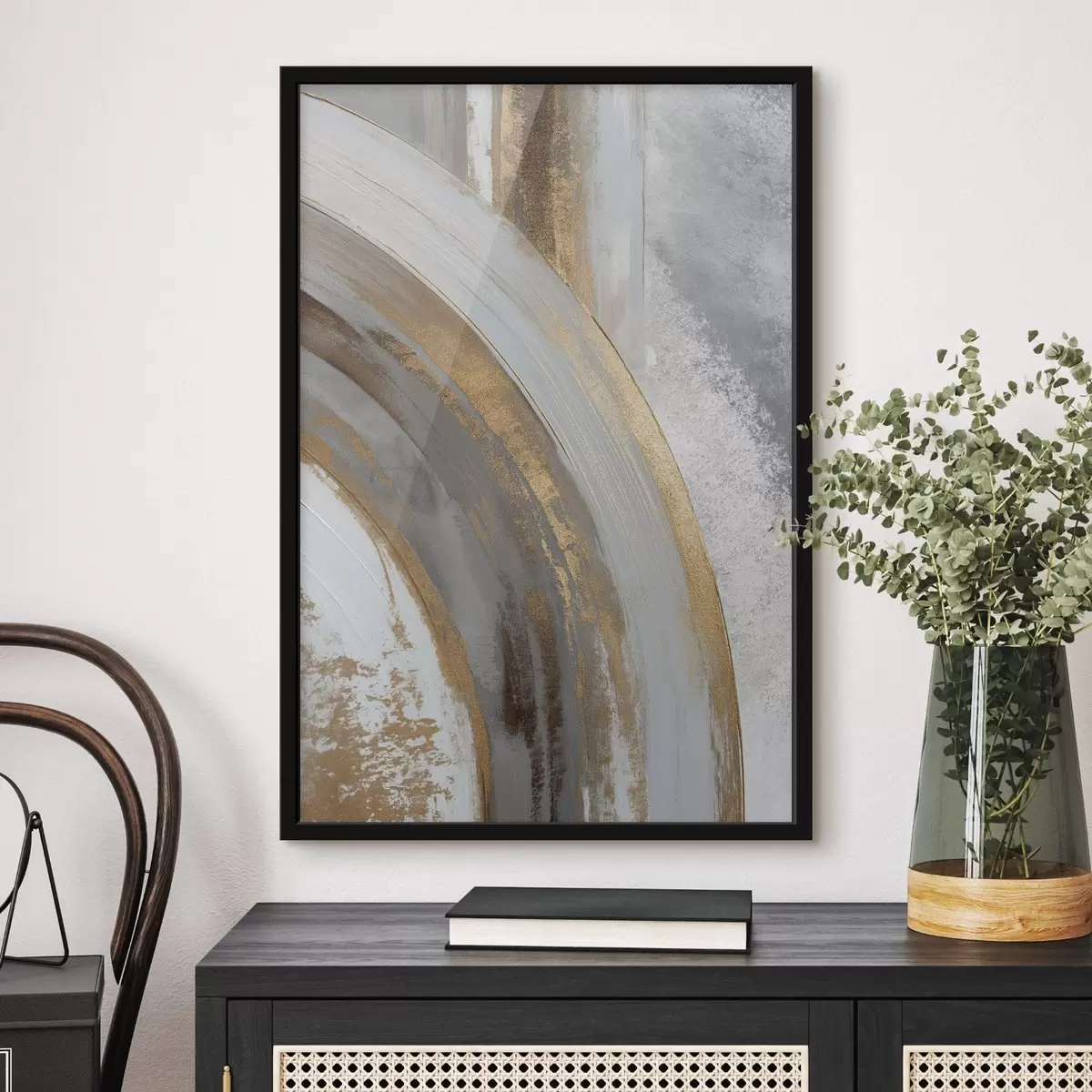 Poster Abstracte grijze en gele halve cirkels f45809