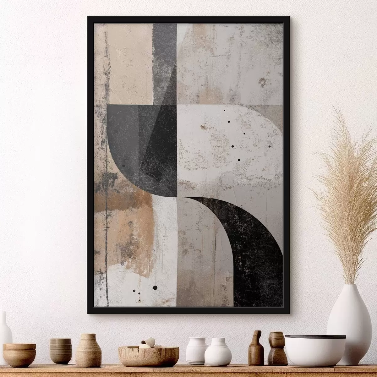 Affiche Formes géométriques dans les tons beige et noir f45811