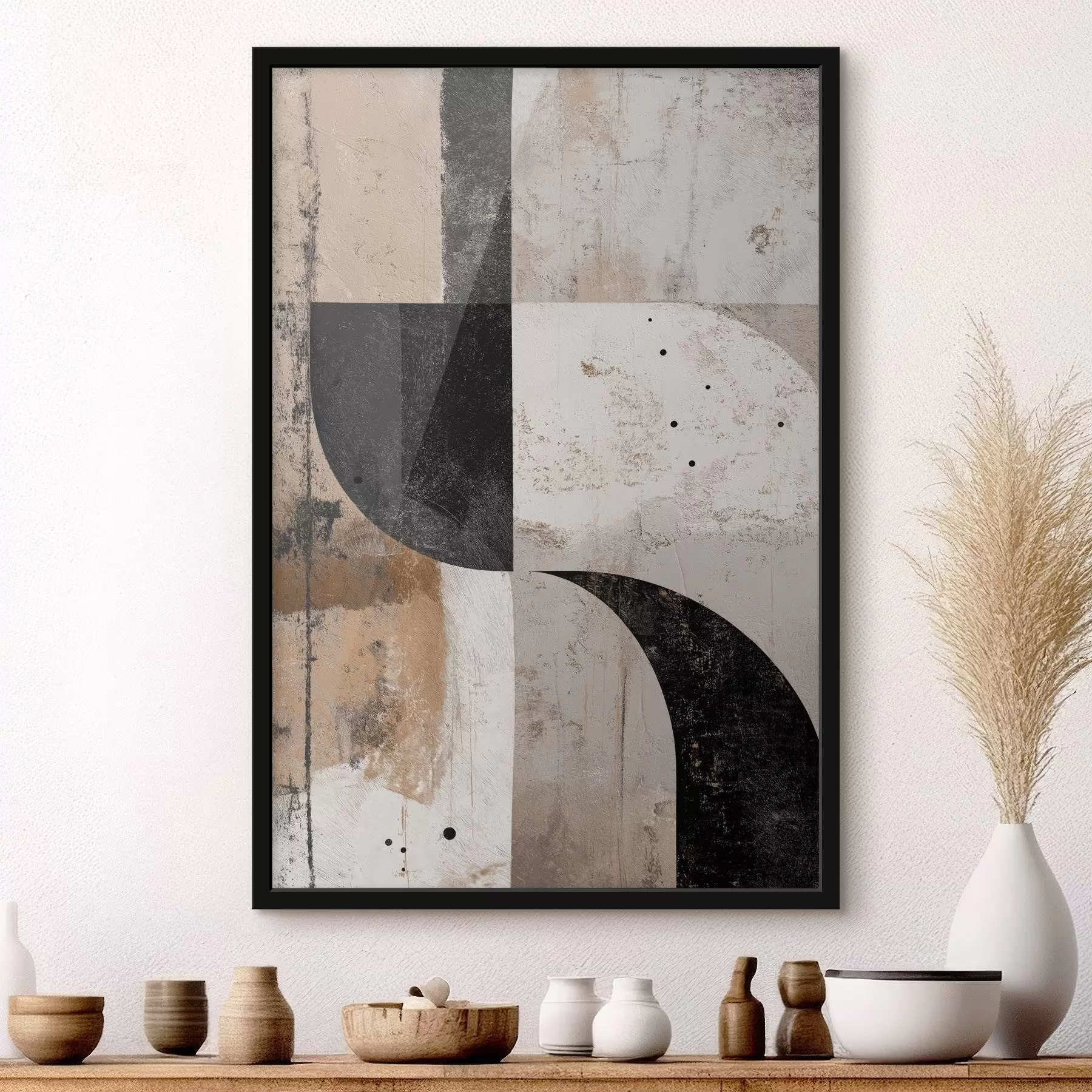 Fotobehang Geometrische vormen in beige en zwarte tinten f45811